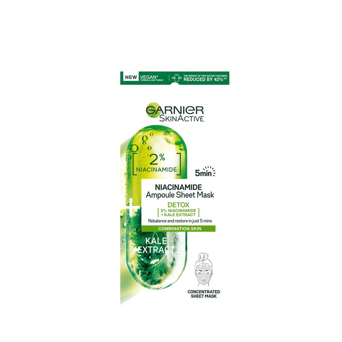 3600542387156 Garnier SkinActive Ampoule Sheet Mask Niacinamide Kale extract